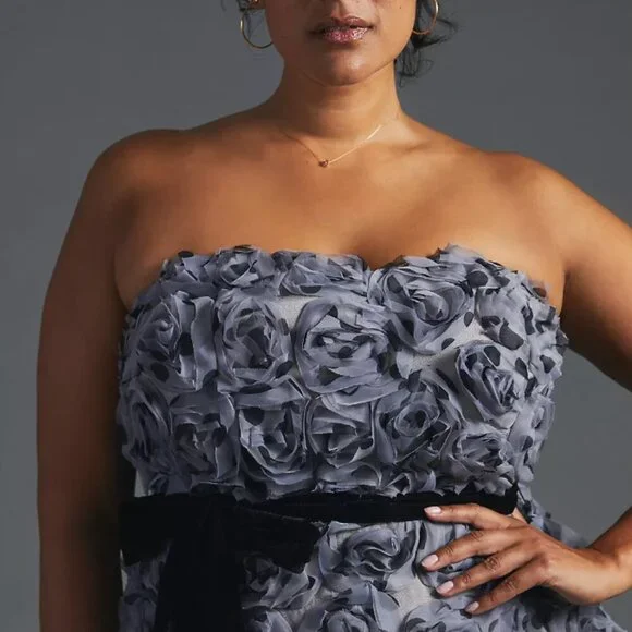 Anthropologie - PLUS SIZE Appliqued Tulle Strapless Midi Dress - Picture 2 of 5